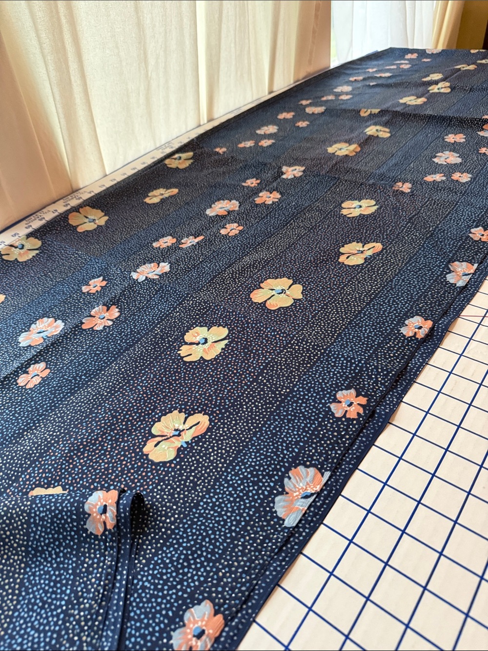 Vintage 1980s Floral Dot Stripe Fabric Navy Peach Blue 5 Yards x 44” Apparel - Picture 9 of 11